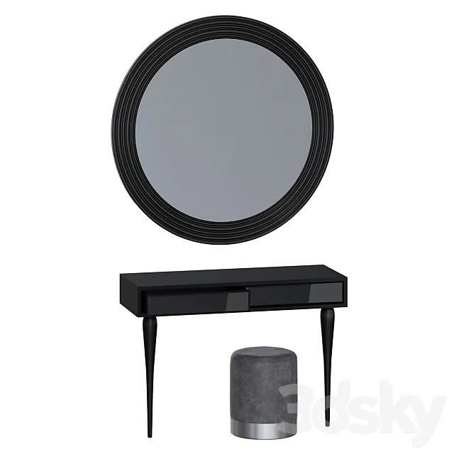 Cloud dressing table Cloud mirror and Kami pouf 3D Model