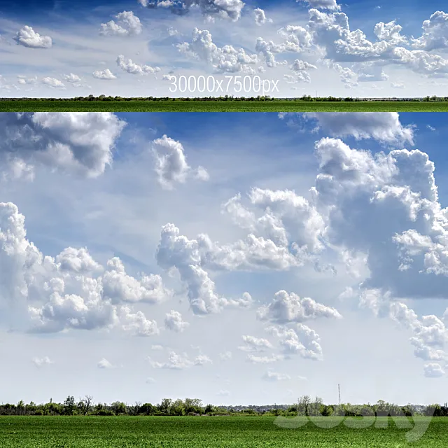 Clouds over green field 3D Model