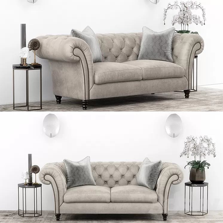 Club Chesterfield sofa set 3D Model Club Chesterfield sofa set 3D Model