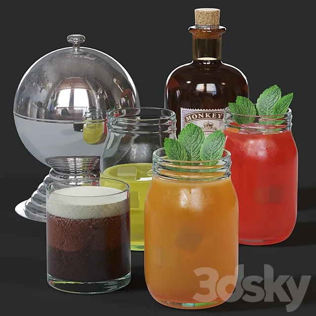 Cocktails small set 3D Model