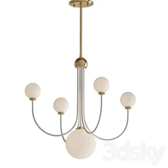 Coco 5-Light Aged Brass White LED Chandelier with Opal Shiny Glass Shade 3D Model