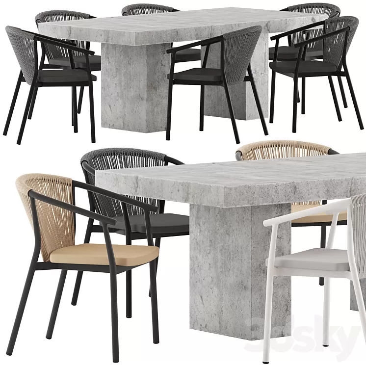Coco Republic Abbott Dining Table and Marco Chair 3D Model