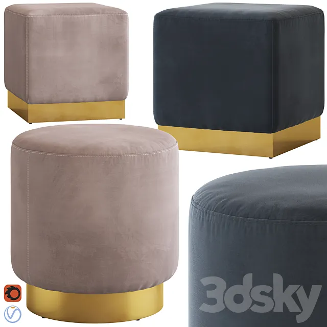 Coco Republic Baxter Ottoman 3D Model Coco Republic Baxter Ottoman 3D Model
