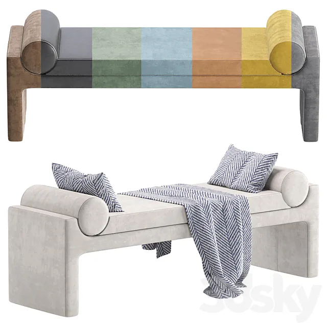 Coco Republic Bleecker Bench Velvet and Leather 8 set 3DModel Coco Republic Bleecker Bench Velvet and Leather 8 set 3DModel