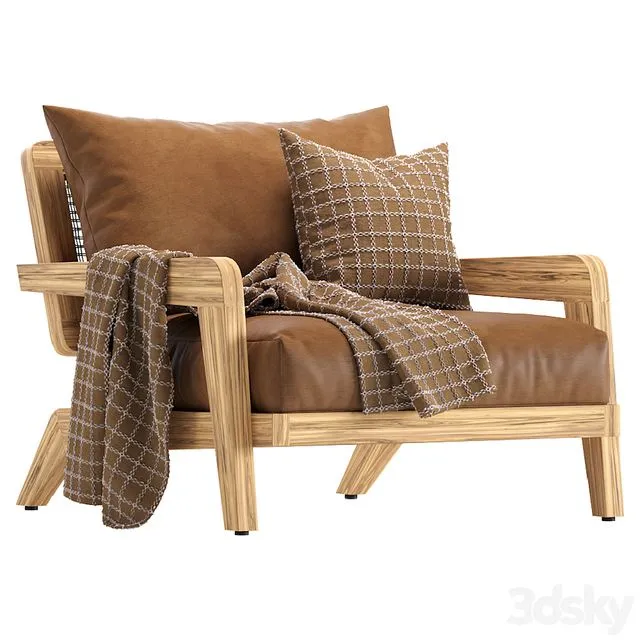 Coco Republic Claude Outdoor leather Lounge Chair 3D Model