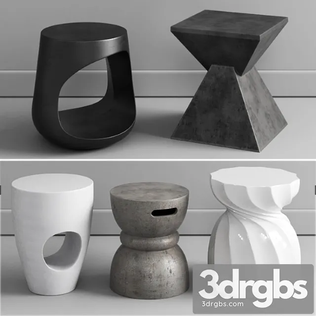 Coco republic concrete stools 2 3D Model Download