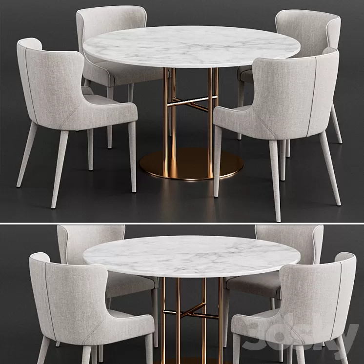 Coco Republic Markson Dining Chair & Flex Dining Table 3D Model Coco Republic Markson Dining Chair & Flex Dining Table 3D Model