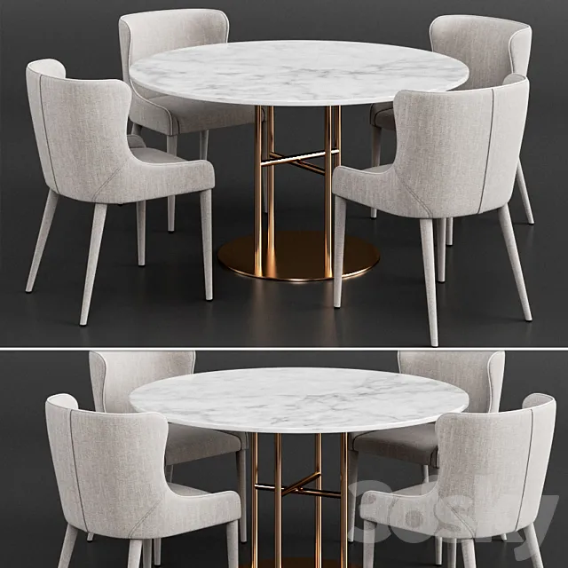 Coco Republic Markson Dining Chair & Flex Dining Table 3DModel Coco Republic Markson Dining Chair & Flex Dining Table 3DModel
