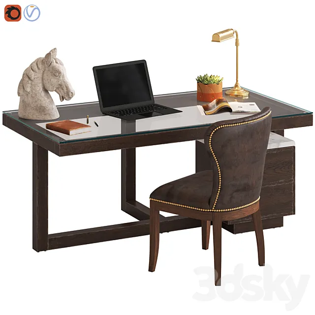 Coco Republic Toledo Desk and Richmond Chair 3D Model