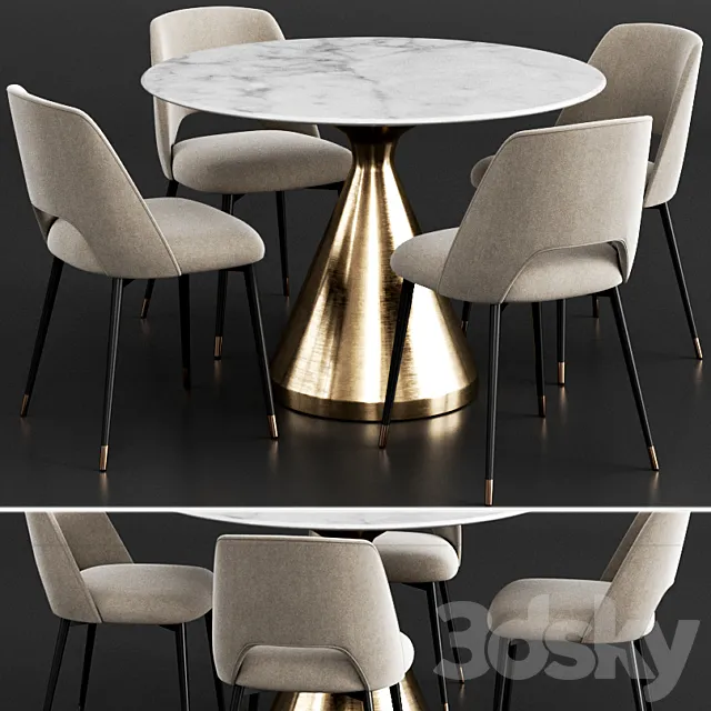 Coco Republic & West Elm Dinning Set 3D Model Coco Republic & West Elm Dinning Set 3D Model