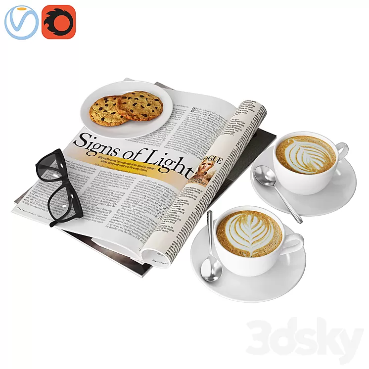 Coffee and magazine 3D Model
