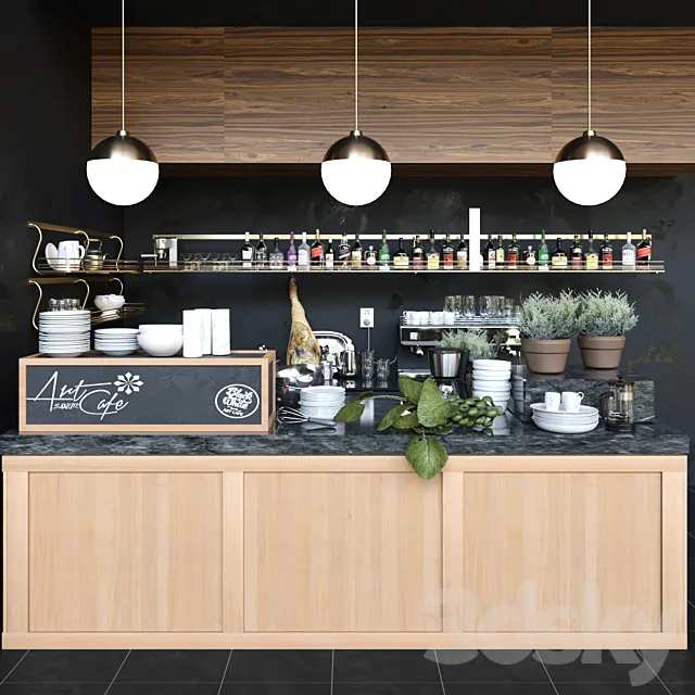 Coffee point with alcohol showcase. The pub 3DModel