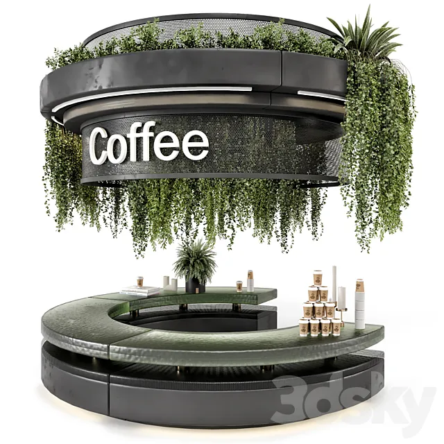 Coffee Reception Desk With Plants – Restaurant Set 1393 3D Model