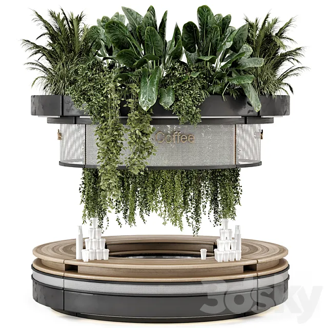 Coffee Reception Desk With Plants – Restaurant Set 1815 3D Model