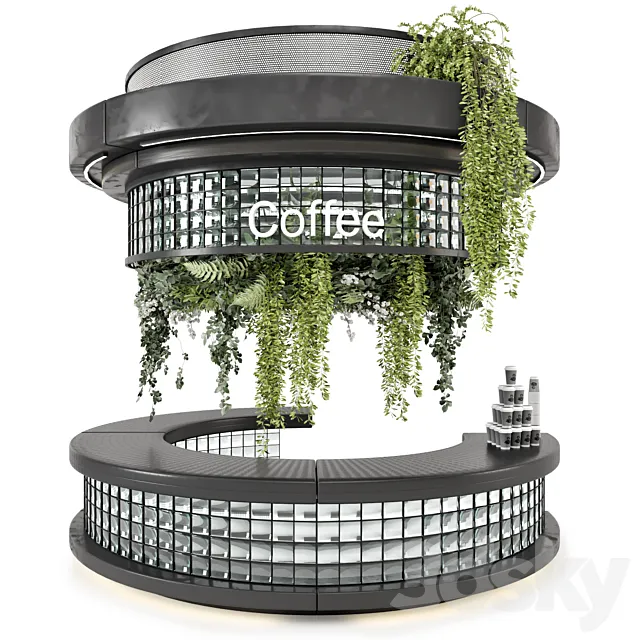 Coffee Reception Desk With Plants – Restaurant Set 2039 3D Model