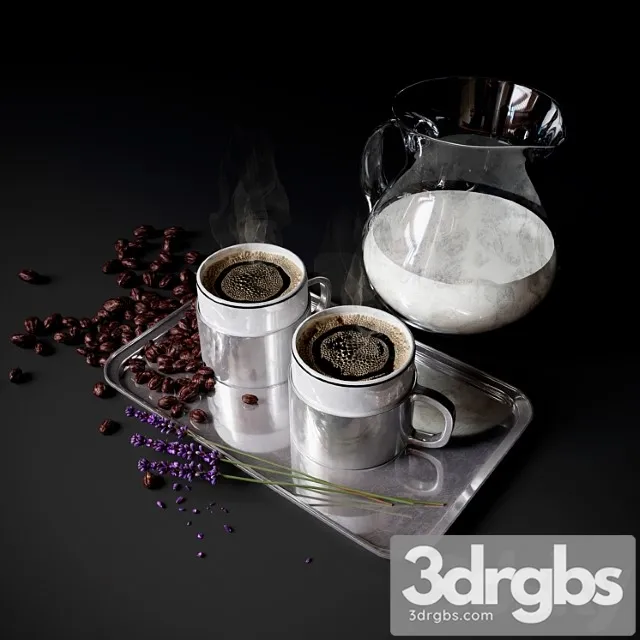 Coffee set with milk 3D Model Download