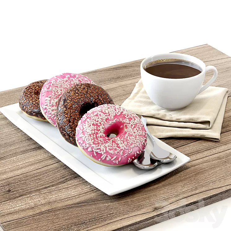 Coffee shop | Donuts set 02 3D Model