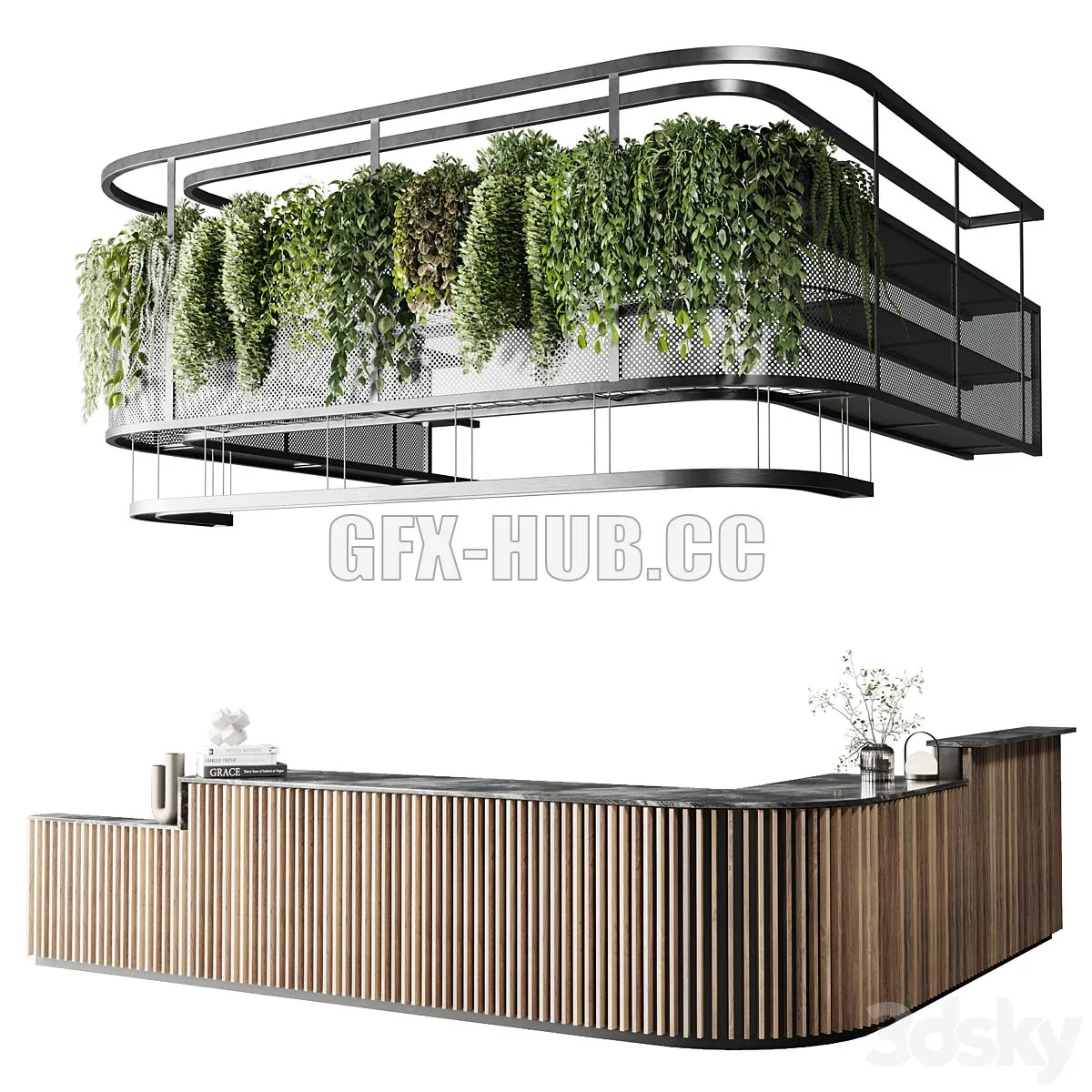 Coffee shop reception Restaurant counter by hanging plant – 03 3D Model