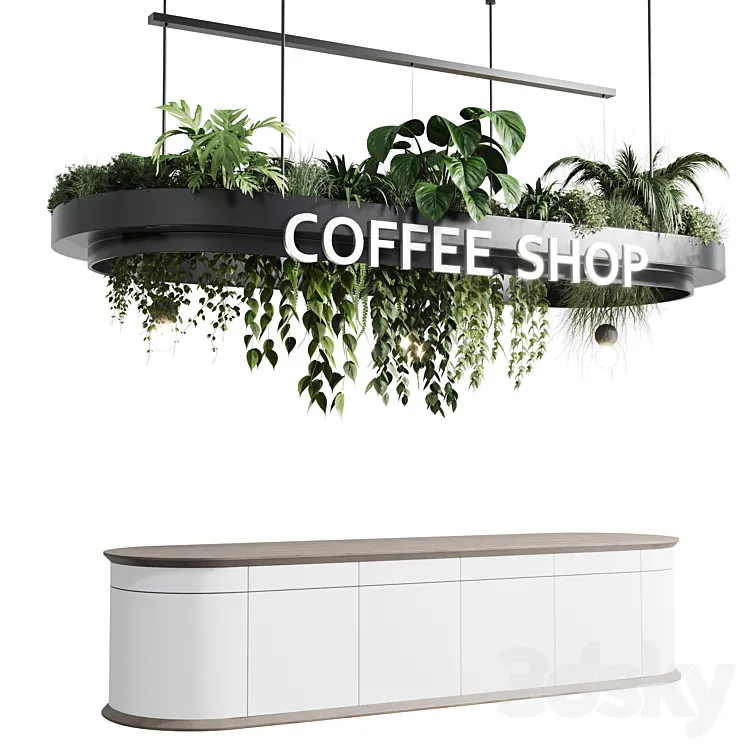 Coffee shop reception Restaurant counter by  hanging plant – corona 01 3D Model Free Download