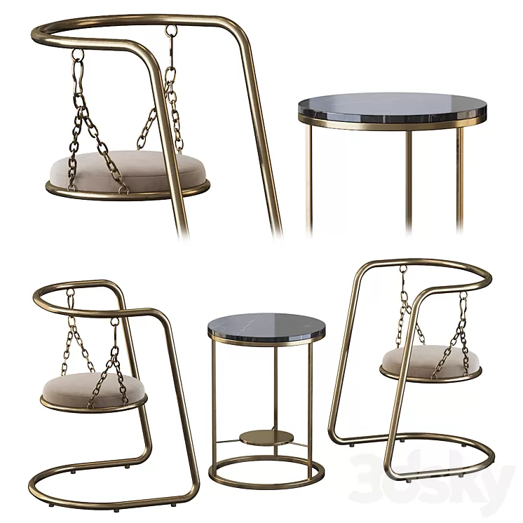 Coffee table and armchair 3D Model