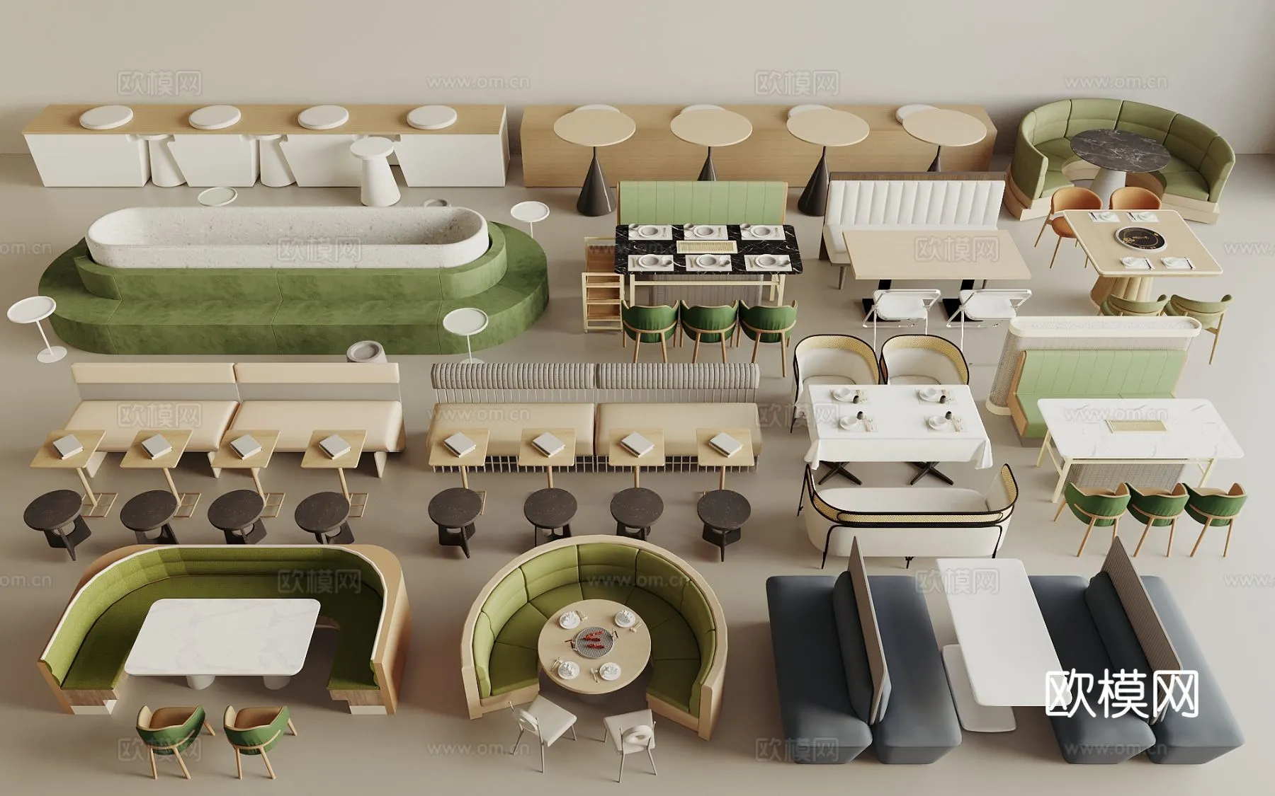 Coffee Table and Armchair Sets – 3D Models – Cafe Interior 3D Scenes – 063 – VRAY Render