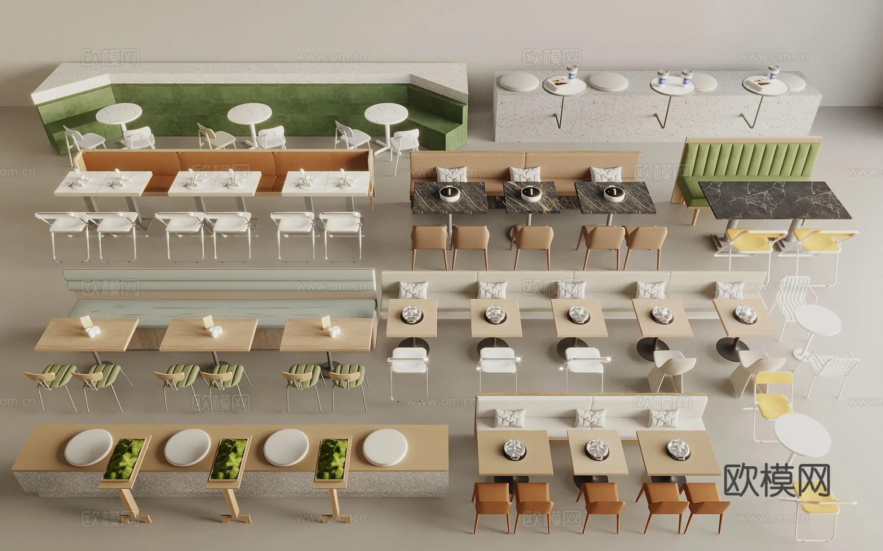 Coffee Table and Armchair Sets – 3D Models – Cafe Interior 3D Scenes – 064 – VRAY Render