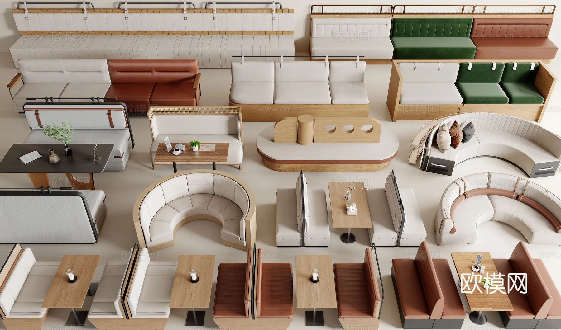 Coffee Table and Armchair Sets – 3D Models – Cafe Interior 3D Scenes – 067 – VRAY Render