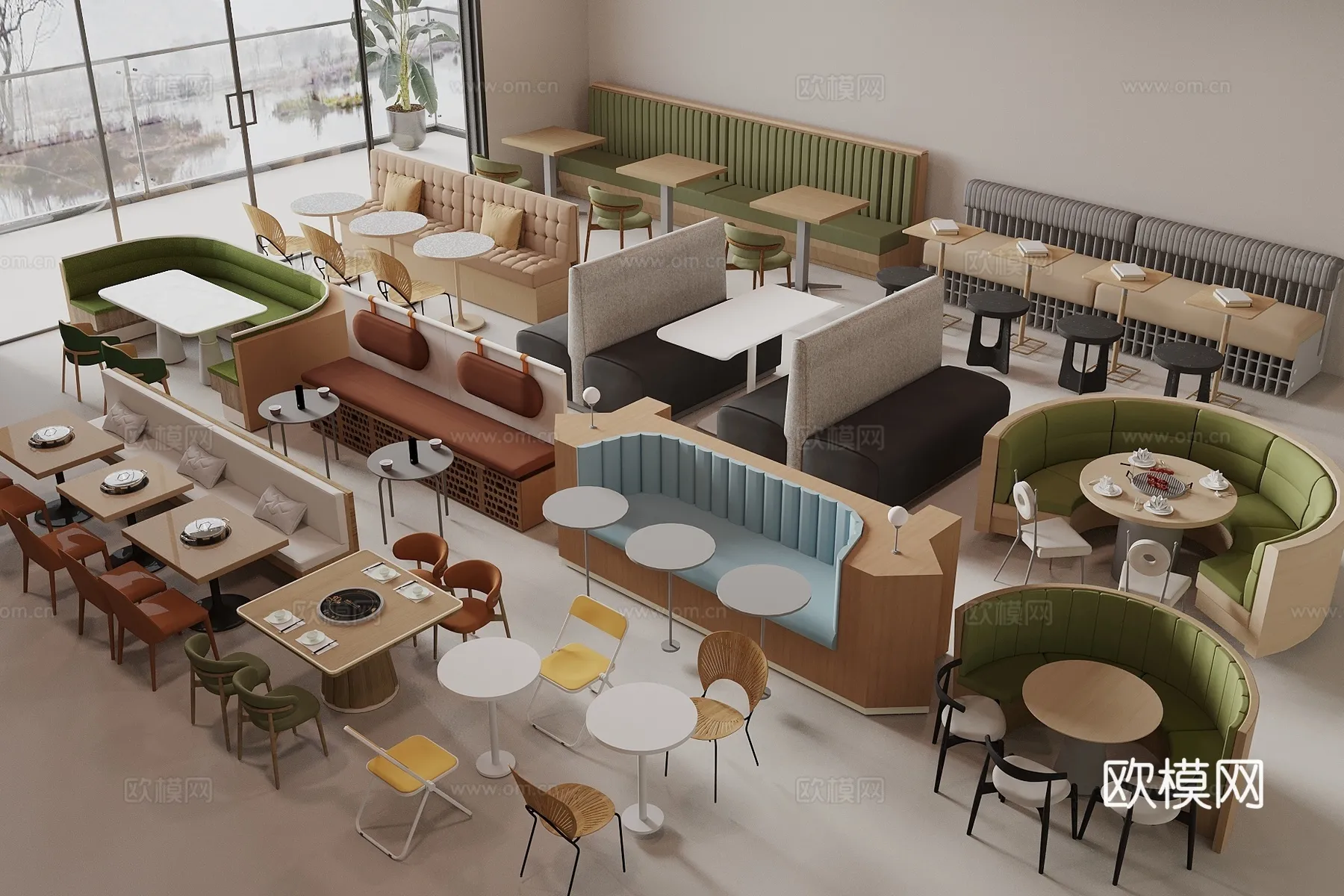 Coffee Table and Armchair Sets – 3D Models – Cafe Interior 3D Scenes – 069 – VRAY Render