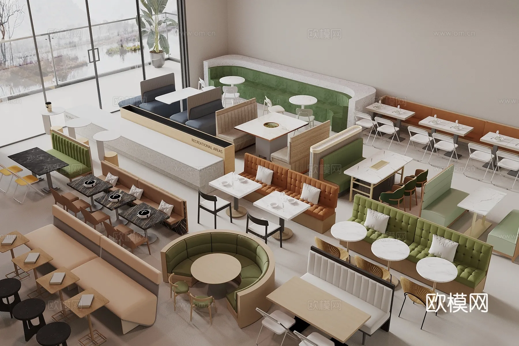 Coffee Table and Armchair Sets – 3D Models – Cafe Interior 3D Scenes – 070 – VRAY Render