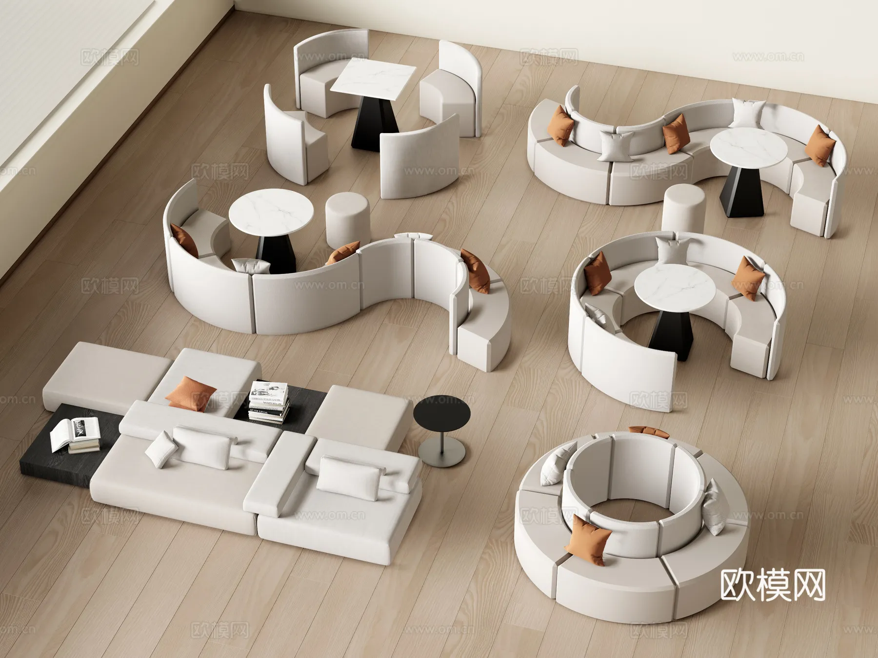 Coffee Table and Armchair Sets – 3D Models – Cafe Interior 3D Scenes – 074 – VRAY Render