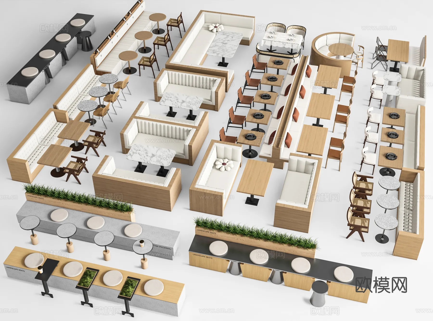 Coffee Table and Armchair Sets – 3D Models – Cafe Interior 3D Scenes – 075 – VRAY Render