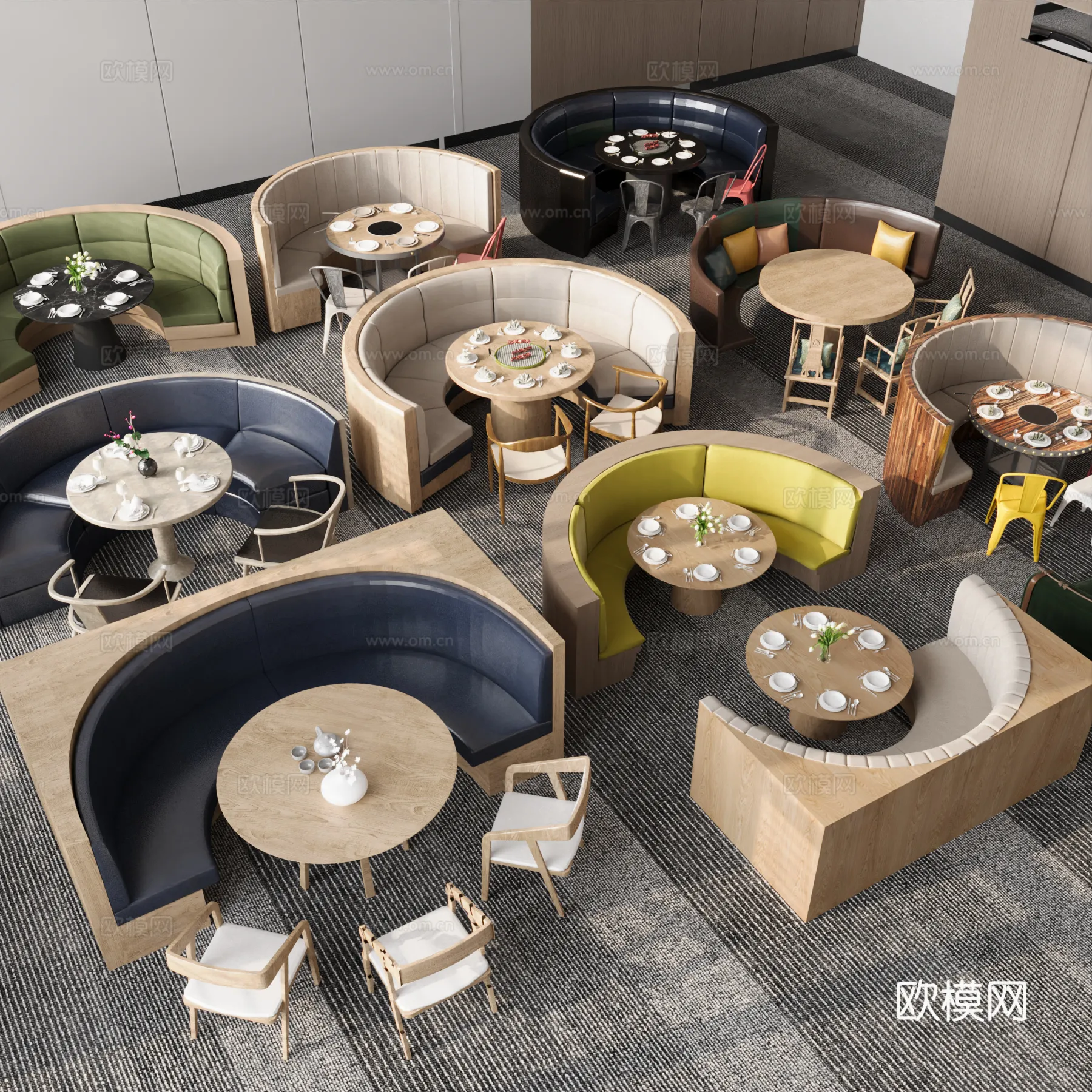 Coffee Table and Armchair Sets – 3D Models – Cafe Interior 3D Scenes – 077 – CORONA Render