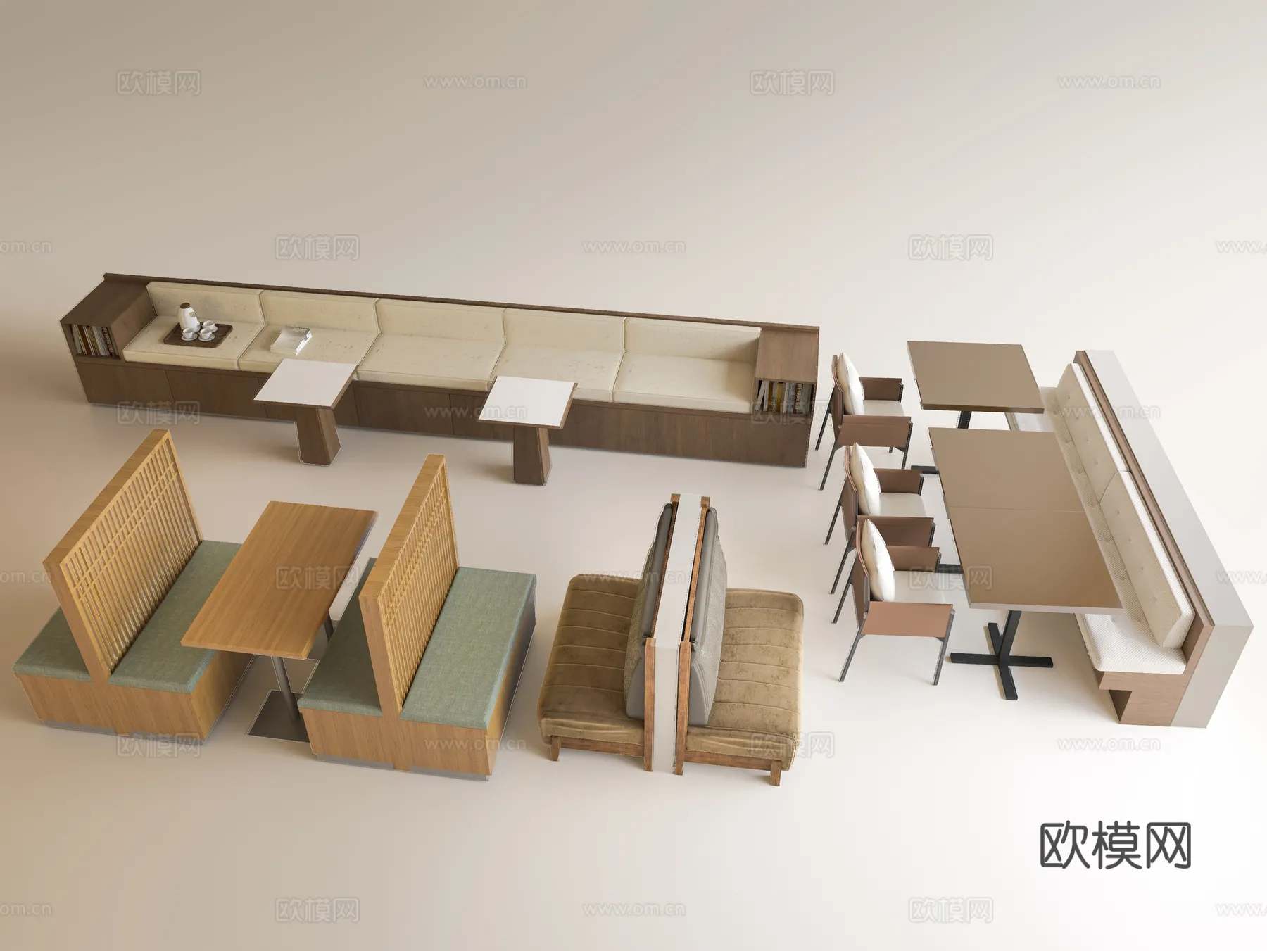 Coffee Table and Armchair Sets – 3D Models – Cafe Interior 3D Scenes – 079 – VRAY Render