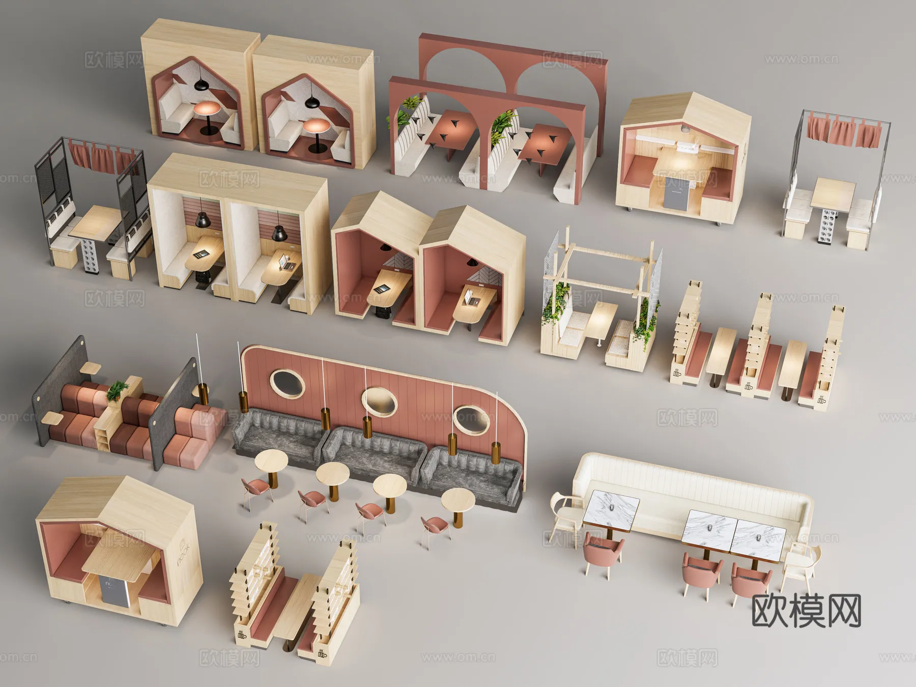 Coffee Table and Armchair Sets – 3D Models – Cafe Interior 3D Scenes – 082 – VRAY Render