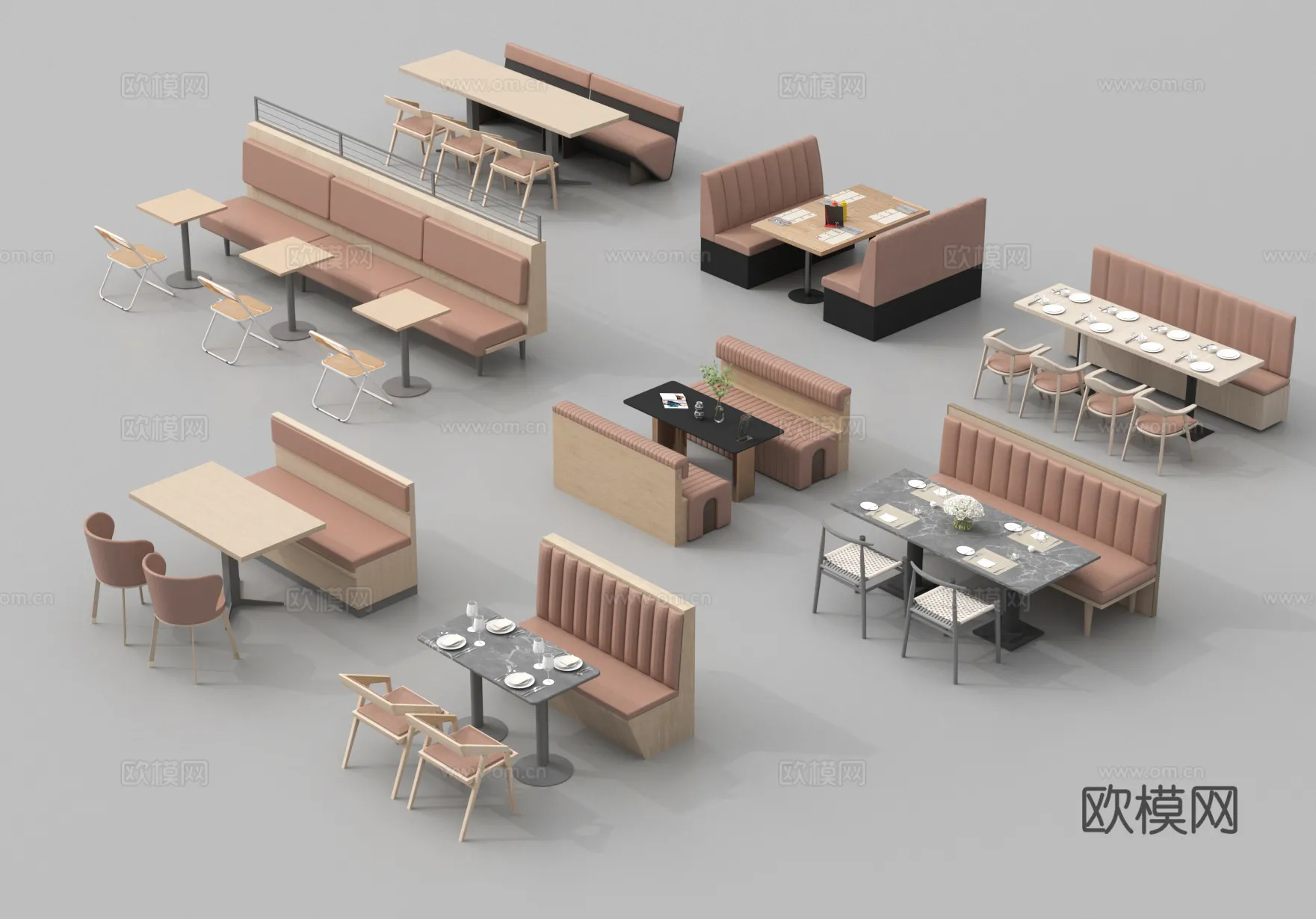Coffee Table and Armchair Sets – 3D Models – Cafe Interior 3D Scenes – 086 – VRAY Render