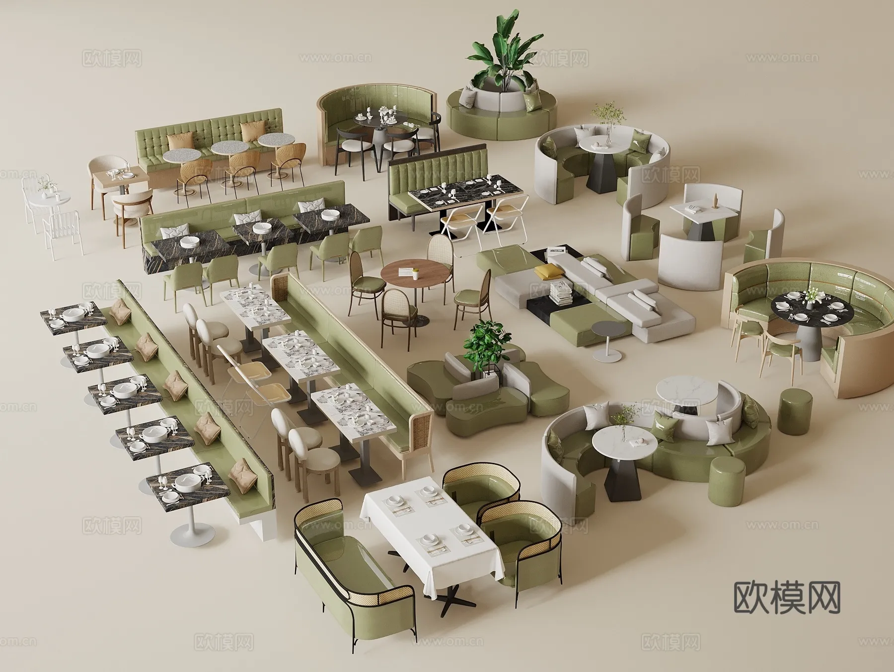 Coffee Table and Armchair Sets – 3D Models – Cafe Interior 3D Scenes – 087 – VRAY Render