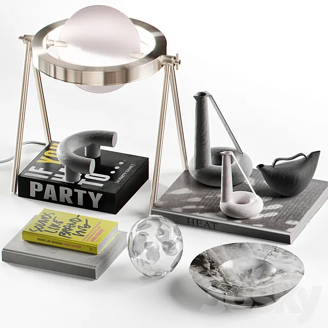 Coffee table decor set 046 with lamp 3DModel