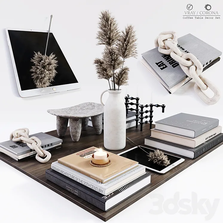Coffee Table Decor Set 3D Model Free Download
