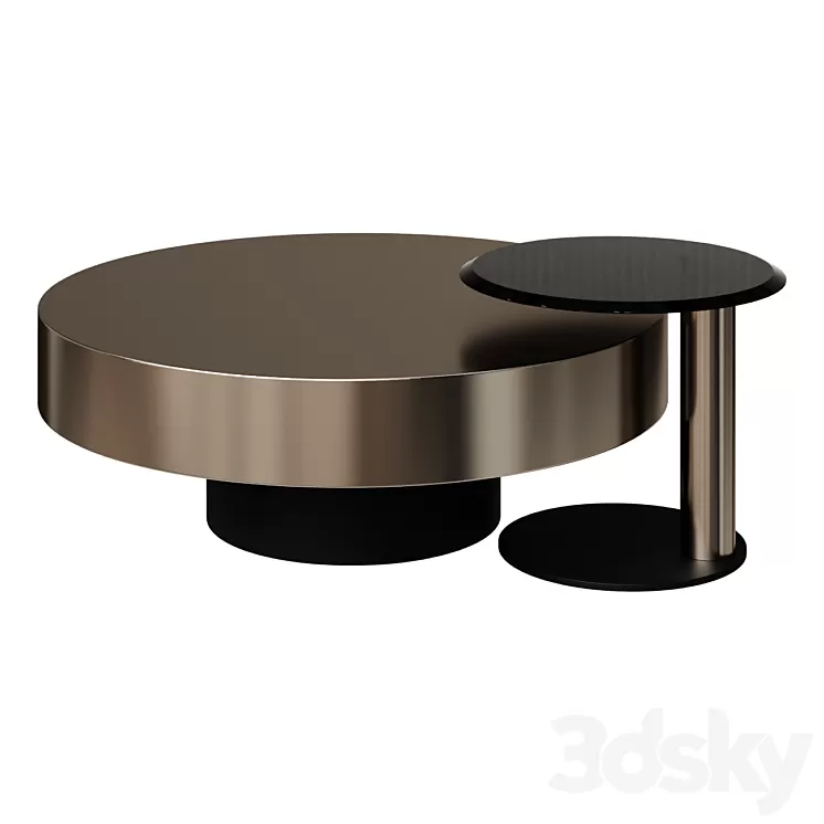 Coffee Table Modern Gold & Black 2-Piece Round Nesting Coffee Table Set with Tempered Glass Top coffee table 3D Model Free Download