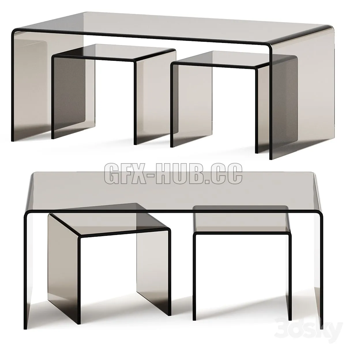 Coffee Table set Clear Club by Kare Design 3D Model