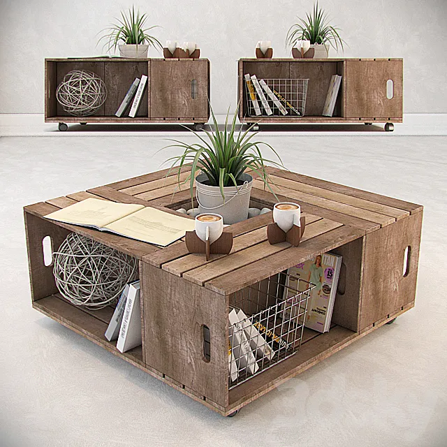 COFFEE TABLE WITH DECOR 3D Model