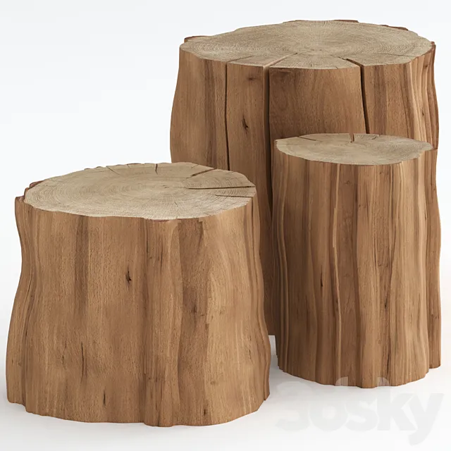 Coffee tables made of stumps 3D Model
