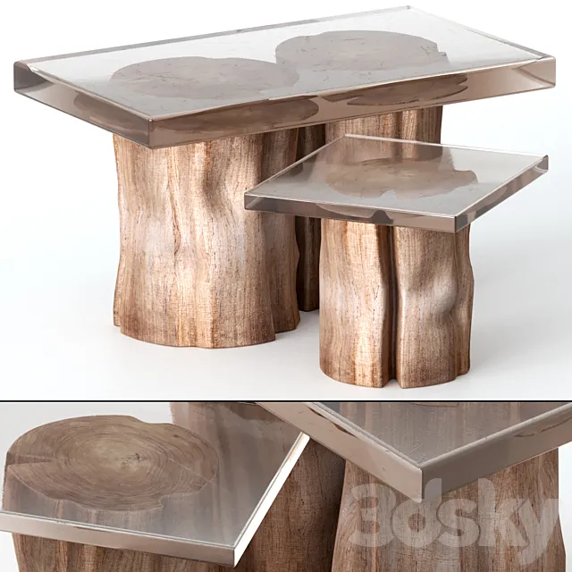 Coffee tables made of stumps and epoxy 3D Model