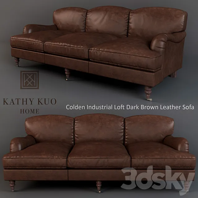Colden Dark Brown Leather Wood Sofa 3D Model Colden Dark Brown Leather Wood Sofa 3D Model