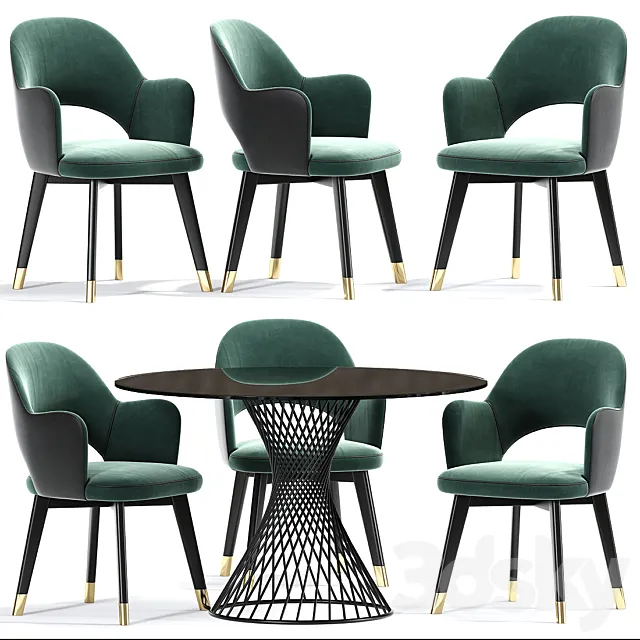 Colette Baxter Arm Dining Chair Set 3D Model