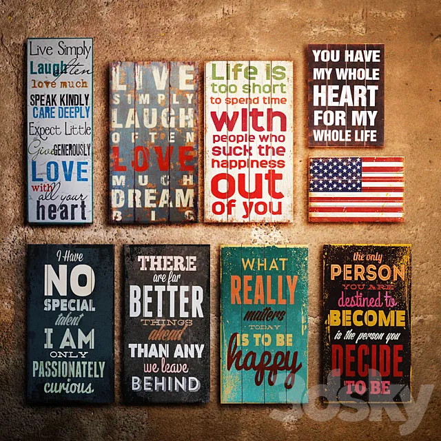 Collection 13: interior plate (decorative sign wooden panel) 29 pieces 3D Model Collection 13: interior plate (decorative sign wooden panel) 29 pieces 3D Model