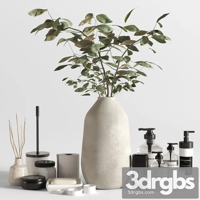 Collection Bathroom Accessories Acqua Di Gio Set 04 With Bouquet 3D Model Download