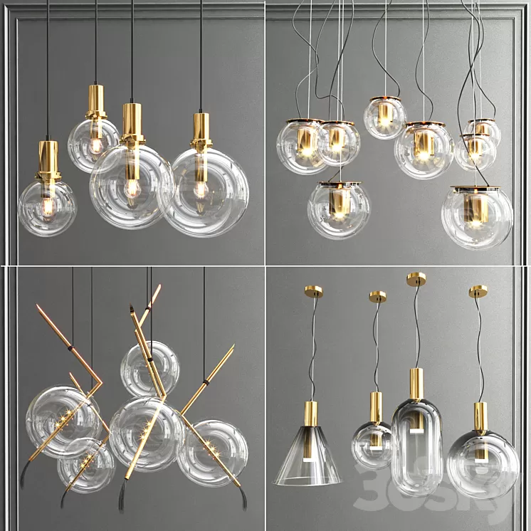 Collection glass bole pendants 3D Model Collection glass bole pendants 3D Model