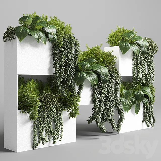 Collection Indoor plant-plant stand white concrete vase set 05 3D Model