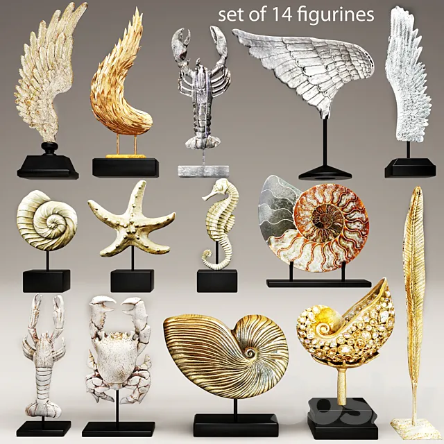 collection of 14 statues 3DModel